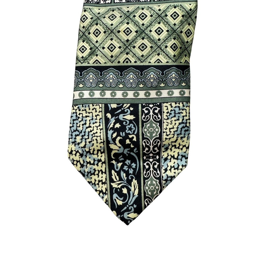 S. Marco Venezia Silk Tie Green Patchwork Geometric Floral Made in Italy 4x57